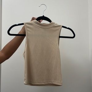 Light Tan / Beige Mock Neck Sleeveless Top